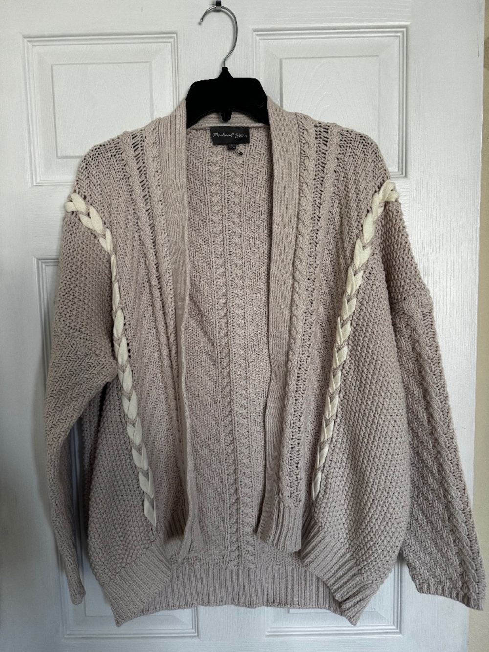 Michael Stars Relaxed Open Front Cocoon Ribbon Detail Beige Cardigan NWOT Size S